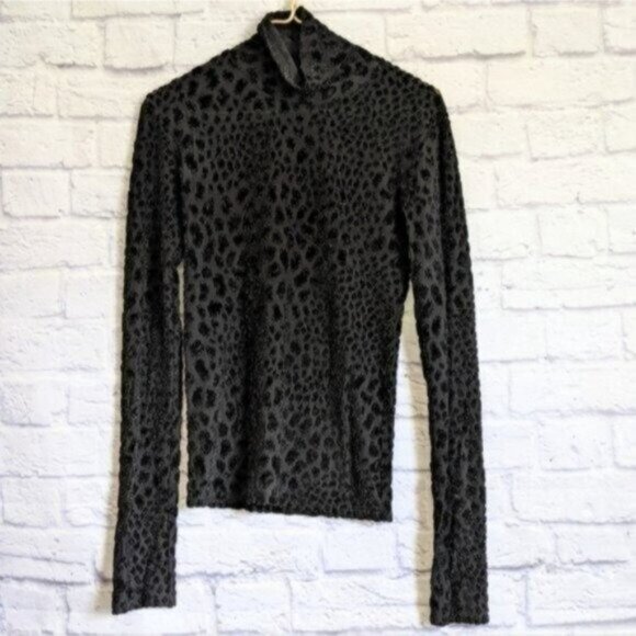 Caroline Constas Delphine Leopard Turtleneck Top XS Black Shimmer Velvet Flocked - Picture 4 of 9